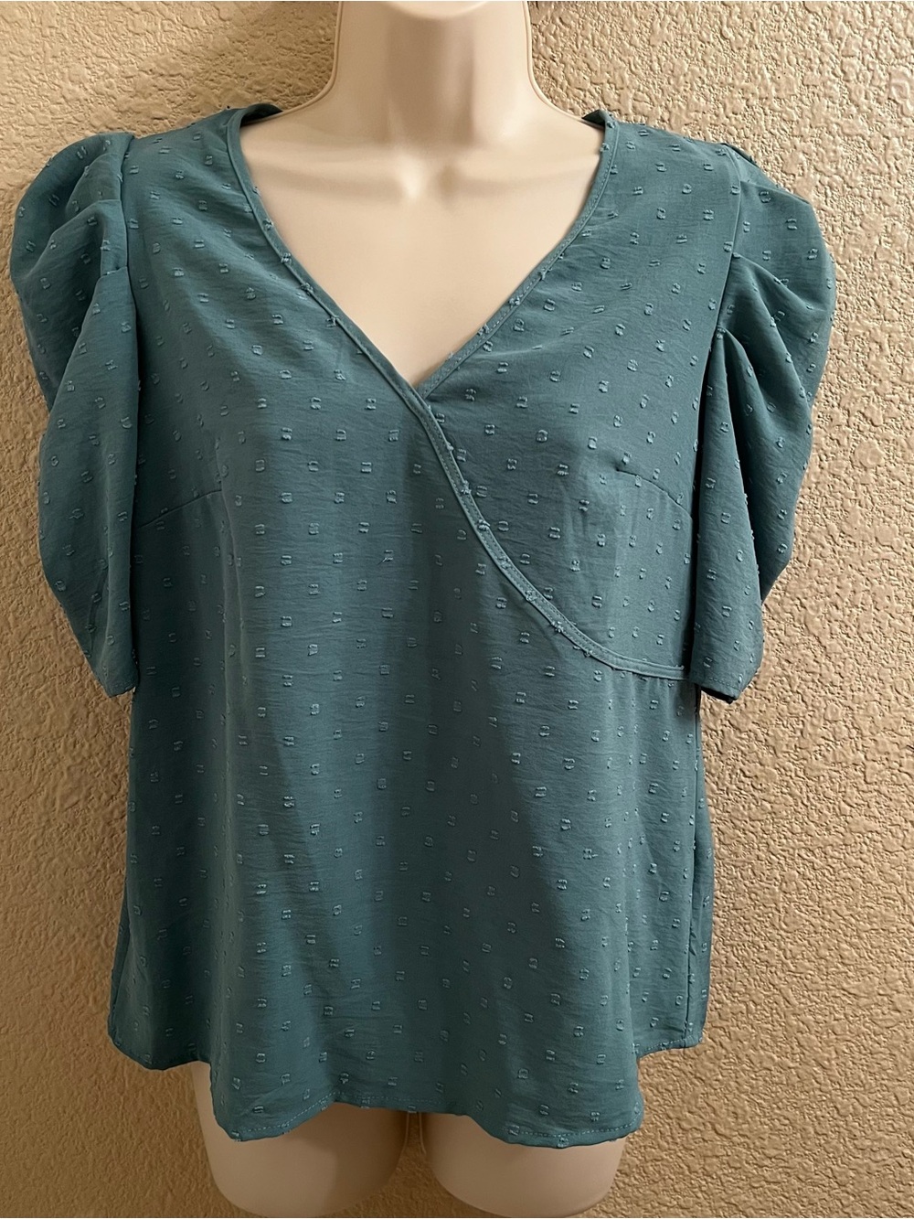 Misia Teal V-Neck Puff Sleeve Blouse